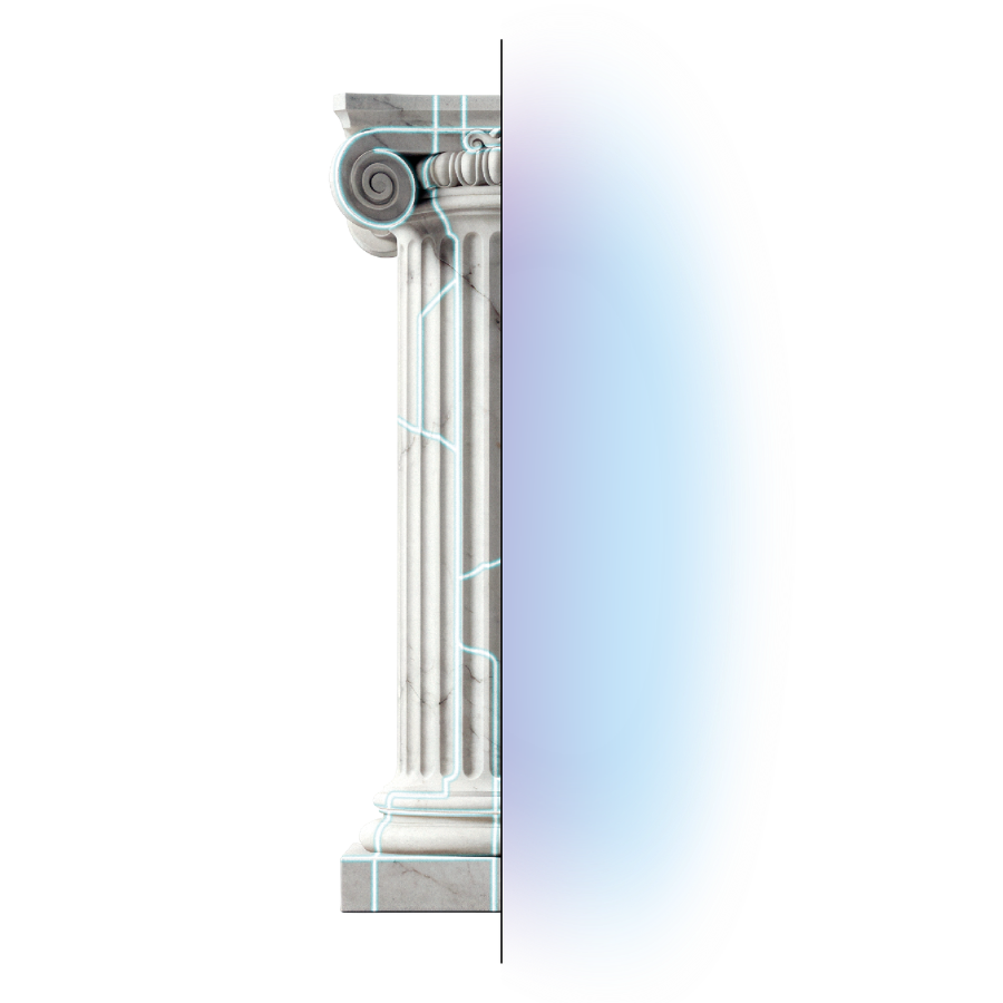 Graphic of half a pillar with a blue and purple gradient making up the other half