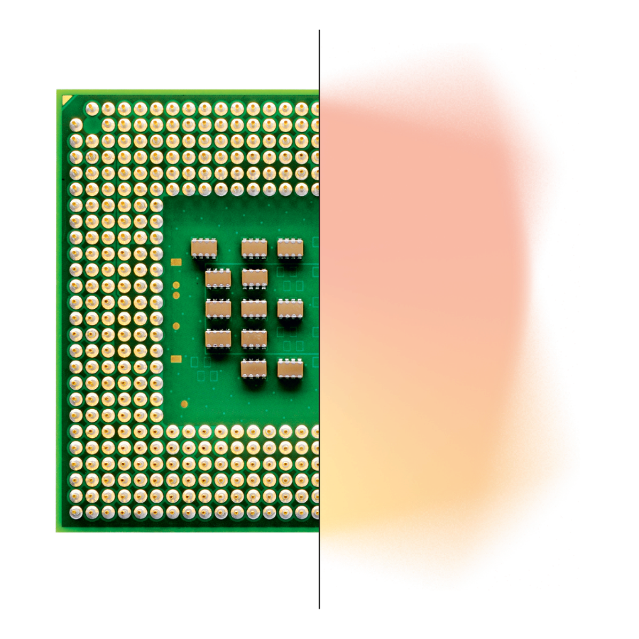 Graphic of half a computer chip with an orange and yellow gradient making up the other half
