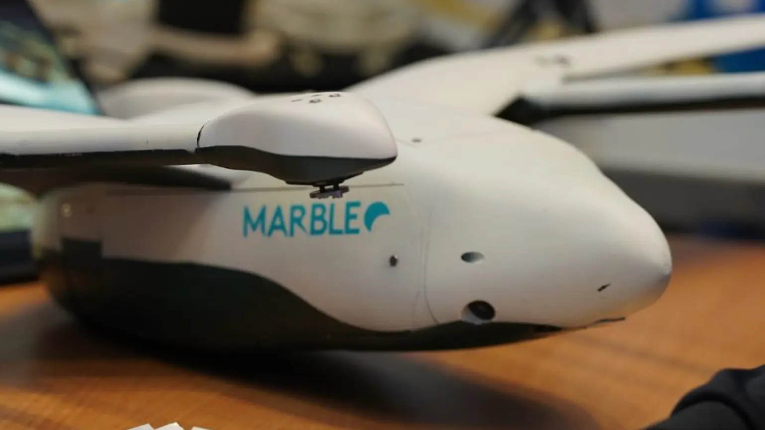 A photo of a white drone developed by Marble as part of the Arctic DronePort project